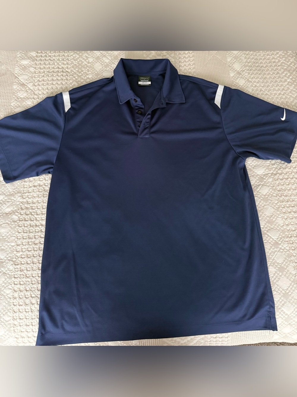 Nike Navy Polo with White Shoulder Accents size Large